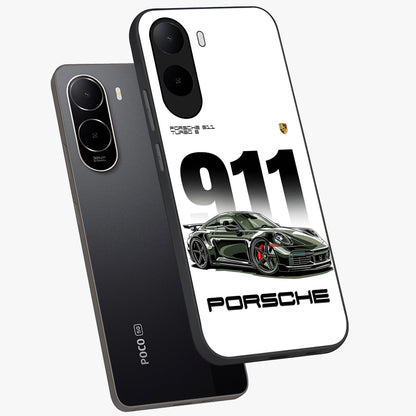 911 Turbo Dominance Glass Case displayed in premium angled mockup highlighting sporty car illustration and sleek glass surface.