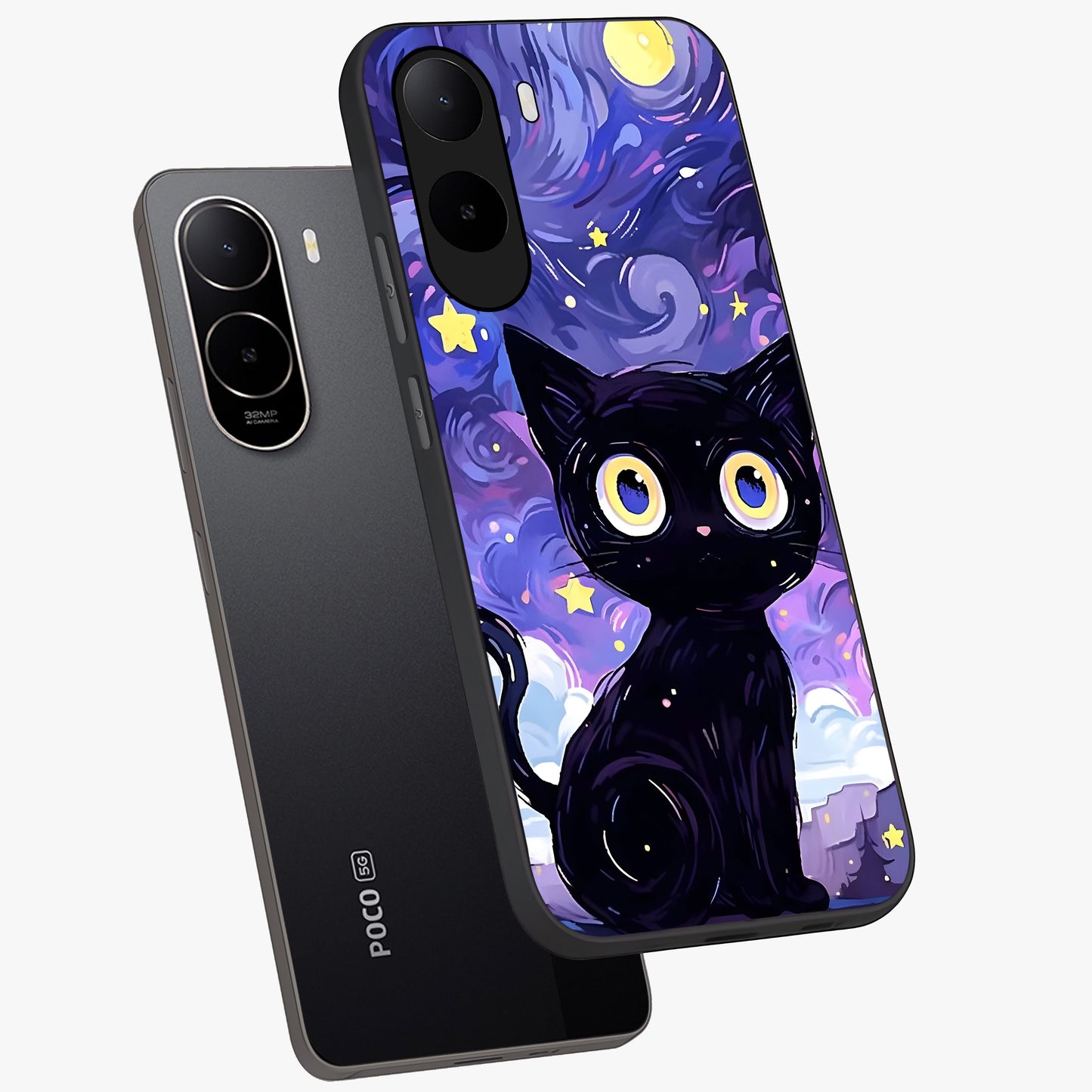 Abstract Cat Art Glass Case displayed in angled mockup highlighting modern abstract cat artwork and sleek glass surface.
