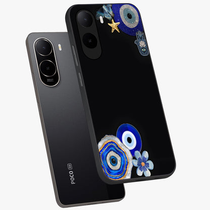 Aesthetic Blue Evil Eye Glass Case displayed in angled mockup highlighting blue evil eye symbol and spiritual aesthetic design.
