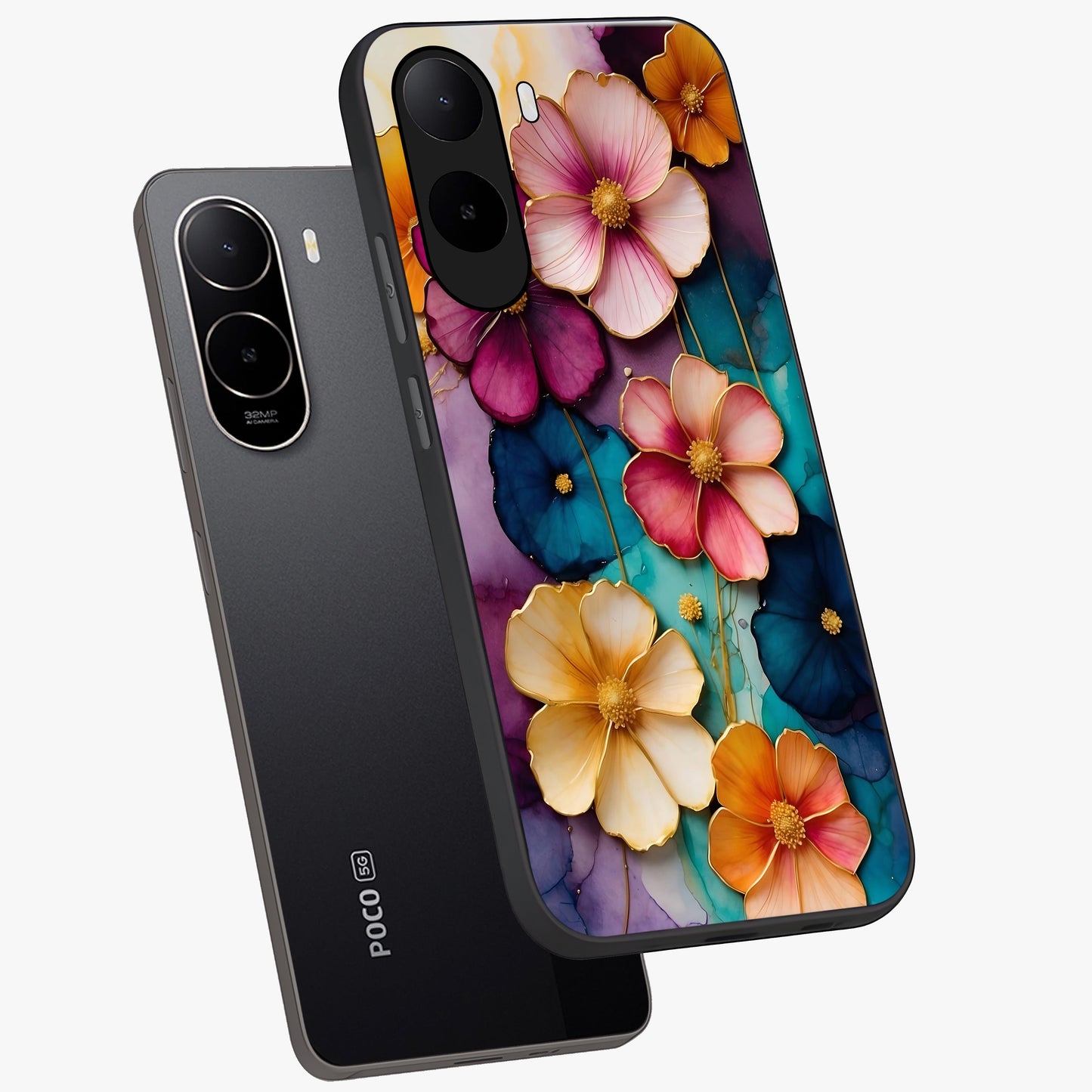 Artlyn Grace Flower Pattern Glass Case displayed in angled mockup highlighting delicate flower pattern design and smooth glass surface.