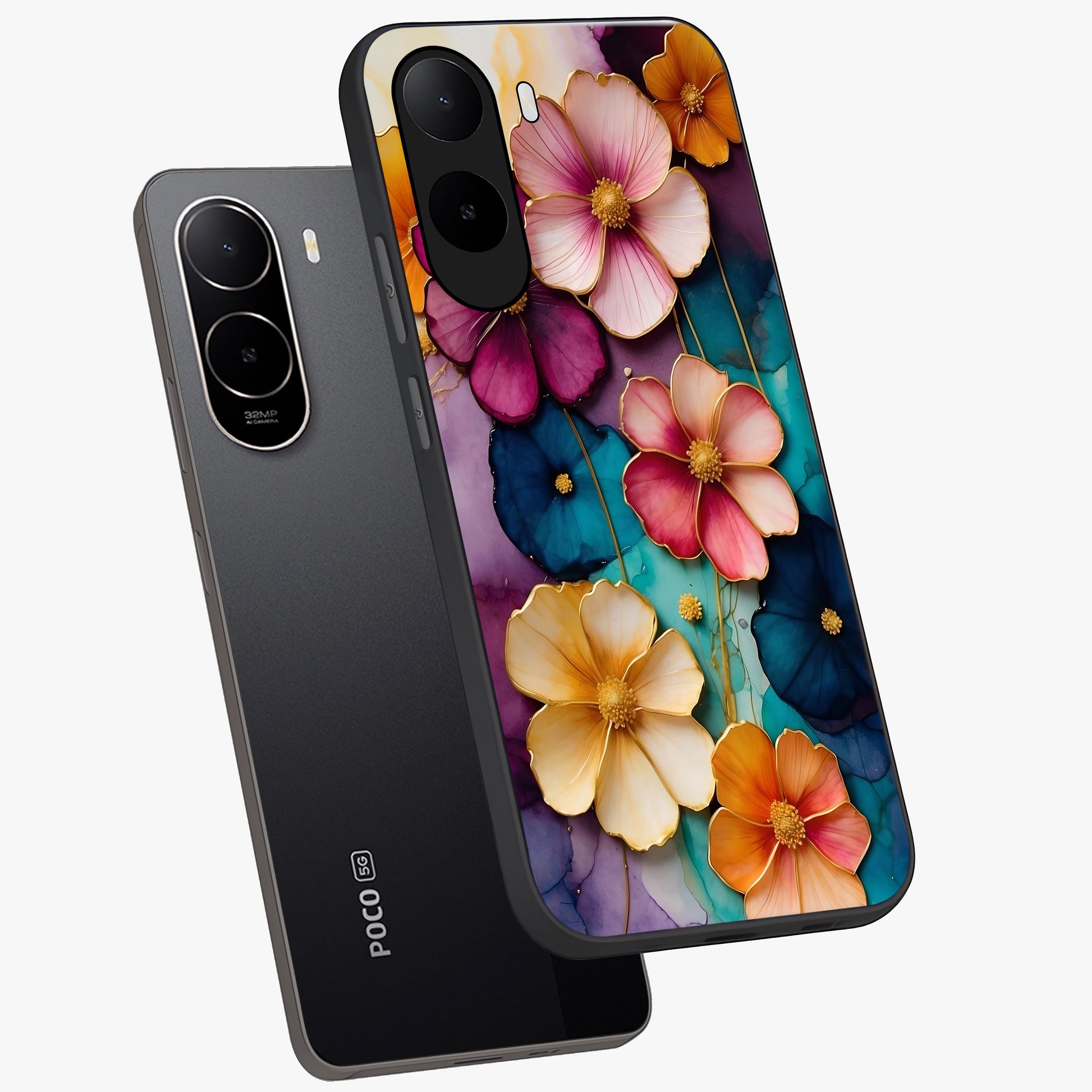 Artlyn Grace Flower Pattern Glass Case displayed in angled mockup highlighting delicate flower pattern design and smooth glass surface.
