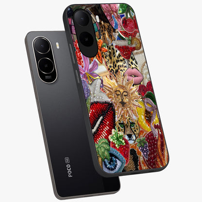 Beaded Fashion Jungle Glass Case displayed in angled mockup highlighting colorful fashion bead design and artistic pattern.