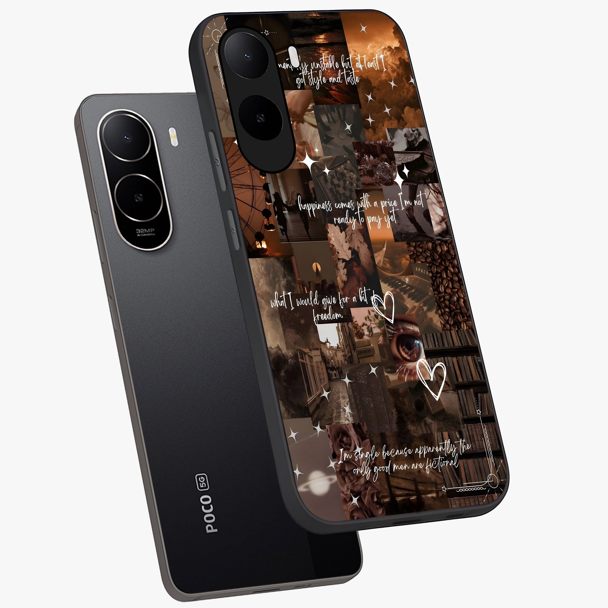 Bittersweet Aesthetic Chaos Glass Case displayed in angled mockup highlighting expressive abstract artwork and edgy aesthetic theme.