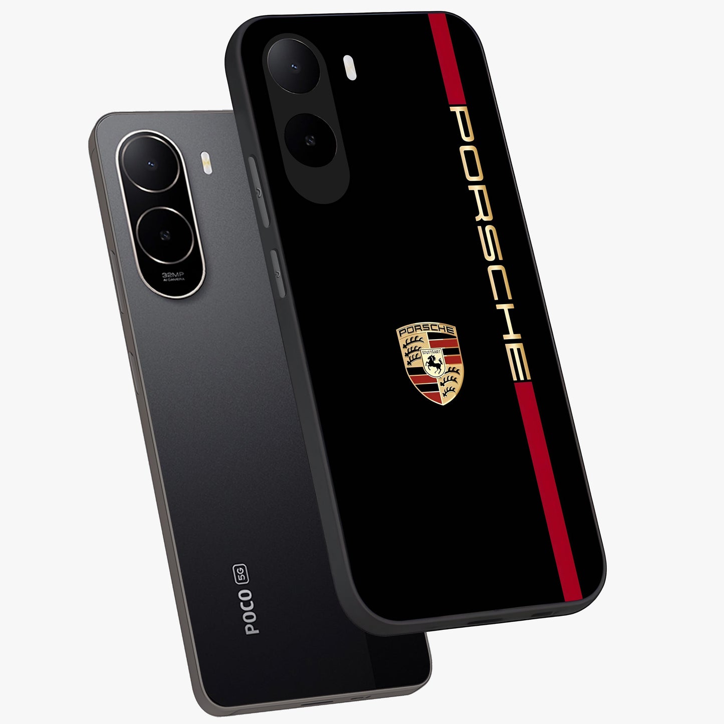 Black Minimal Porsche Glass Case displayed in angled mockup highlighting modern minimal car illustration and clean aesthetic design.