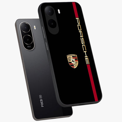 Black Minimal Porsche Glass Case displayed in angled mockup highlighting modern minimal car illustration and clean aesthetic design.