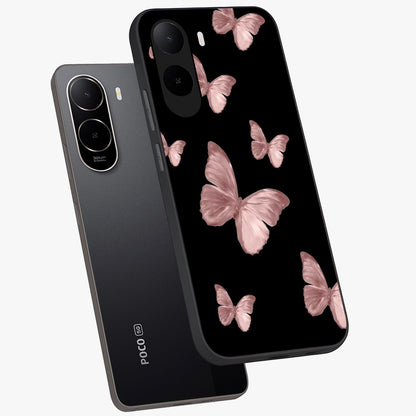 Butterfly Pattern Glass Case displayed in angled mockup highlighting delicate butterfly design and aesthetic pattern style.