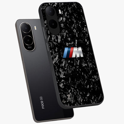 Carbon Speed Mark Glass Case displayed in angled mockup highlighting racing inspired carbon design and sleek aesthetic style.