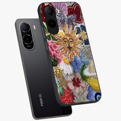 Celestial Floral and Playful Glass Case displayed in angled mockup highlighting playful floral design with dreamy celestial elements.