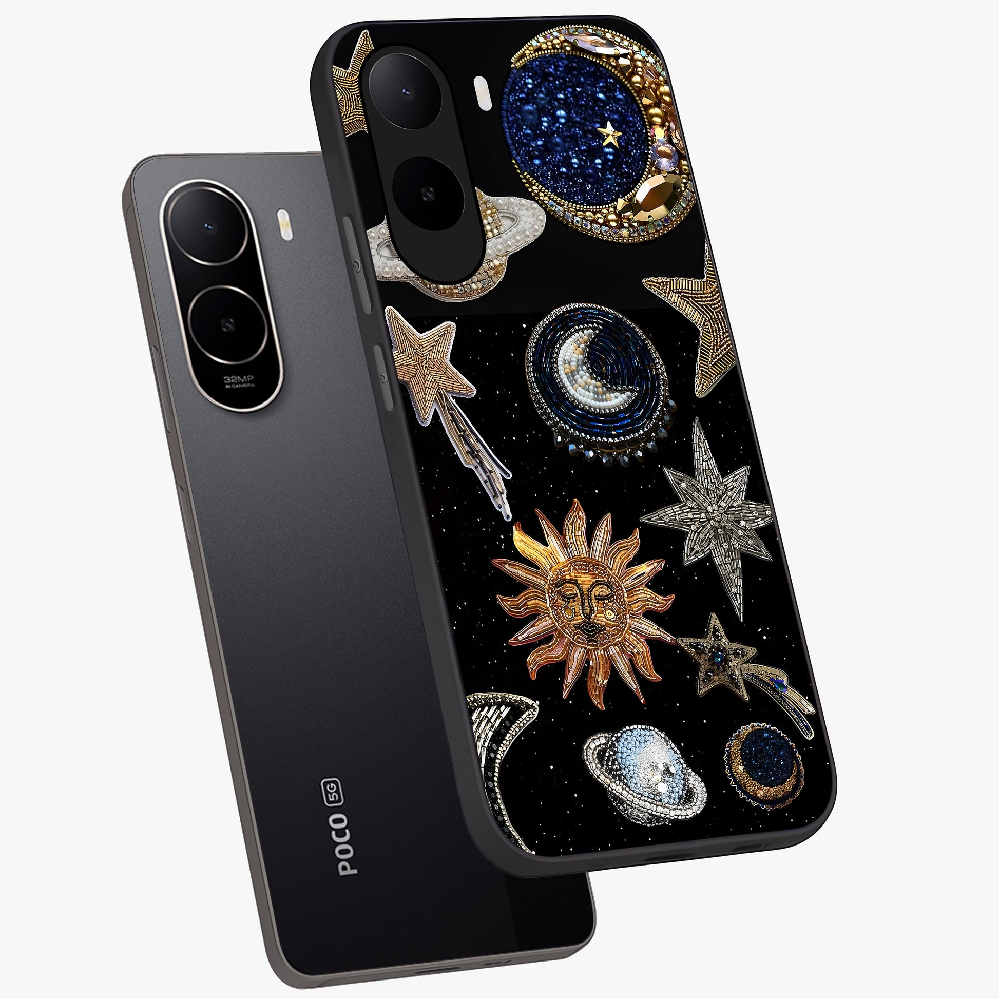 Celestial Gem Constellations Glass Case displayed in angled mockup highlighting gemstone inspired constellation design.