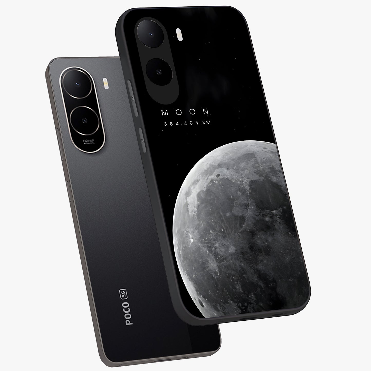 Cosmic Moon Glow Glass Case displayed in angled mockup highlighting celestial moon design with cosmic aesthetic theme.