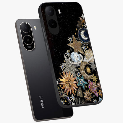 Cosmic Sparkle Dreams Glass Case displayed in angled mockup highlighting dreamy star sparkle design with celestial aesthetic.
