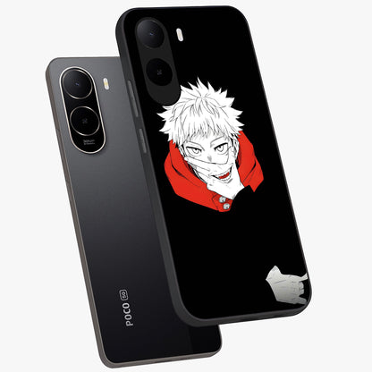 Crimson Chaos Smile Glass Case displayed in angled mockup highlighting edgy crimson smile design with graphic aesthetic.
