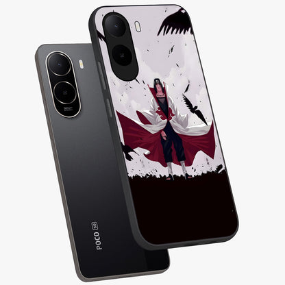 Crimson Crow Ascension Glass Case displayed in angled mockup highlighting powerful crow illustration with dark crimson aesthetic.