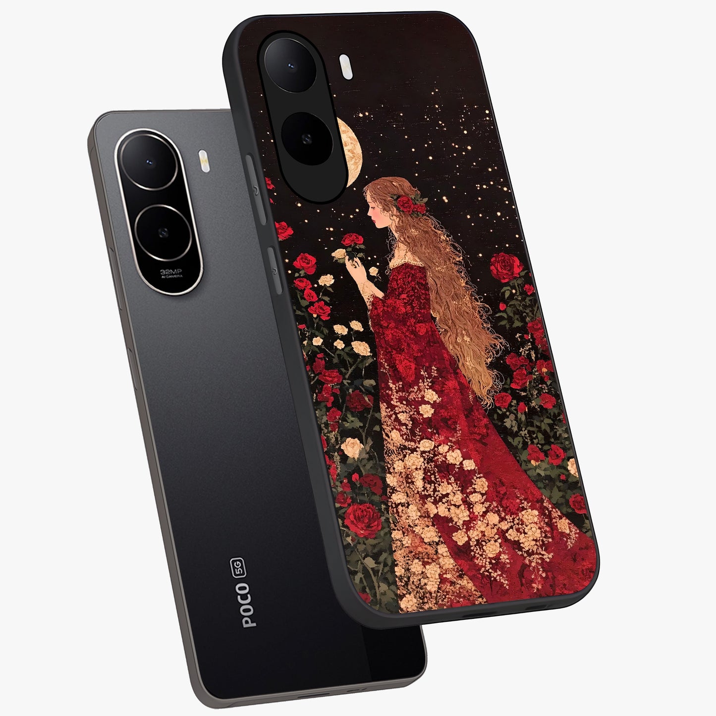 Crimson Dreams Glass Case displayed in angled mockup highlighting soft crimson aesthetic design with artistic theme.