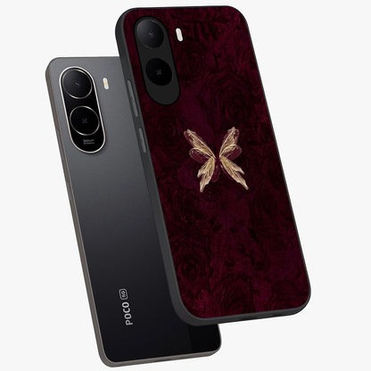 Crimson Fade Butterfly Glass Case displayed in angled mockup highlighting elegant butterfly design with crimson gradient aesthetic.