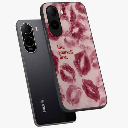 Crimson Kiss Love Glass Case displayed in angled mockup highlighting bold love inspired design with modern aesthetic style.
