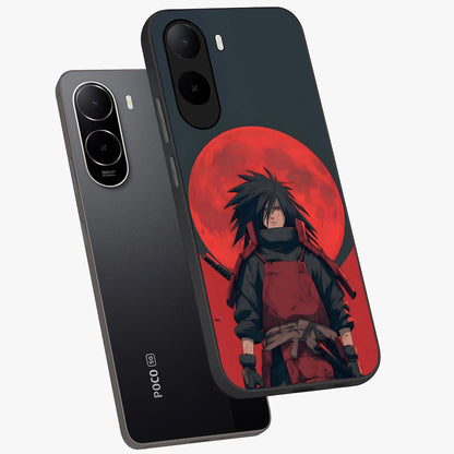 Crimson Moon Warlord Glass Case displayed in angled mockup highlighting dramatic crimson moon design with fantasy aesthetic.