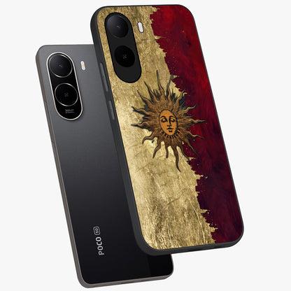 Crimson Sun Majesty Glass Case displayed in angled mockup highlighting majestic crimson sun design with bold aesthetic style.