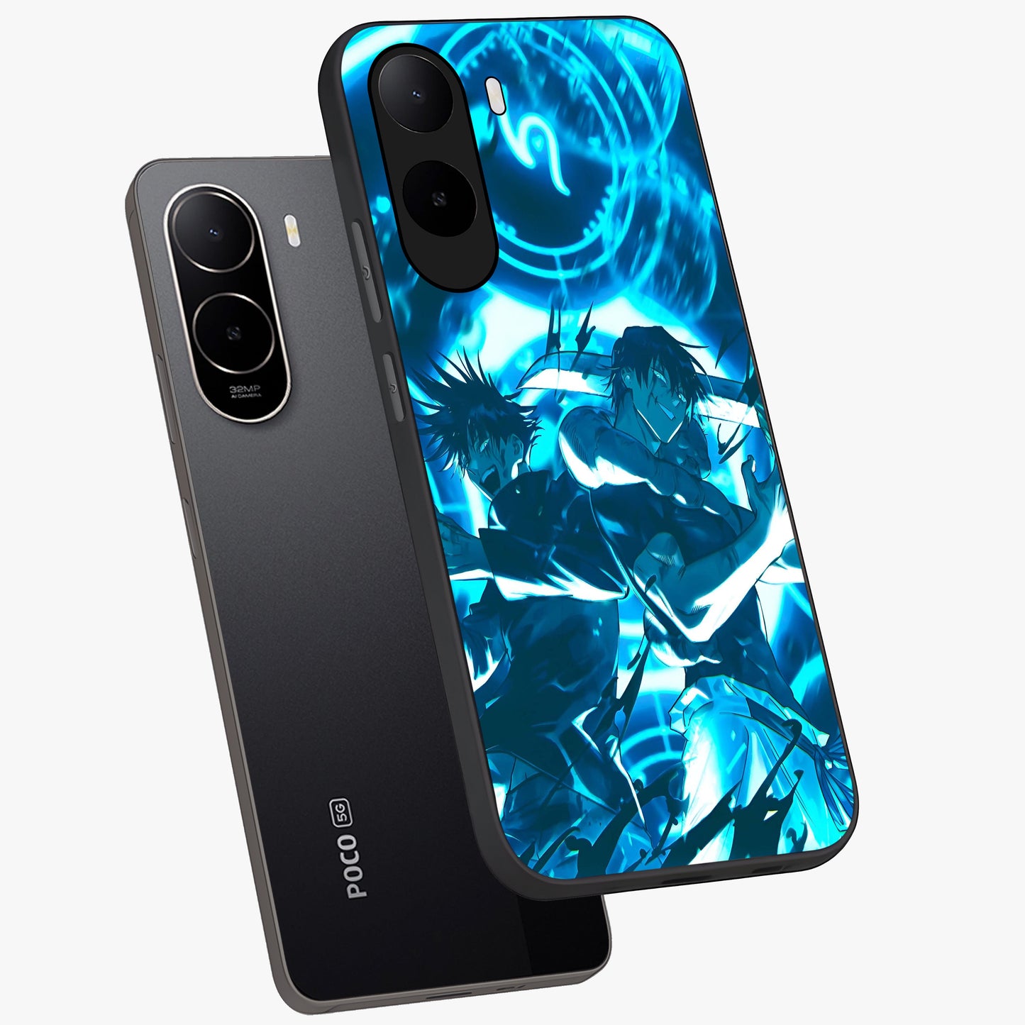 Cursed Energy Clash Glass Case displayed in angled mockup highlighting powerful battle inspired graphic with anime style aesthetic.