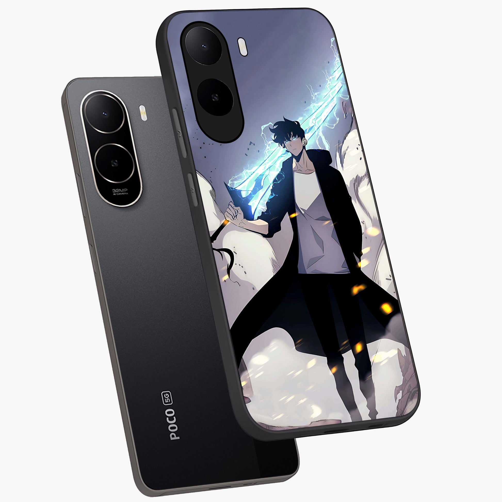 Dark Lightning Anime Warrior Glass Case displayed in angled mockup highlighting powerful lightning themed anime illustration.