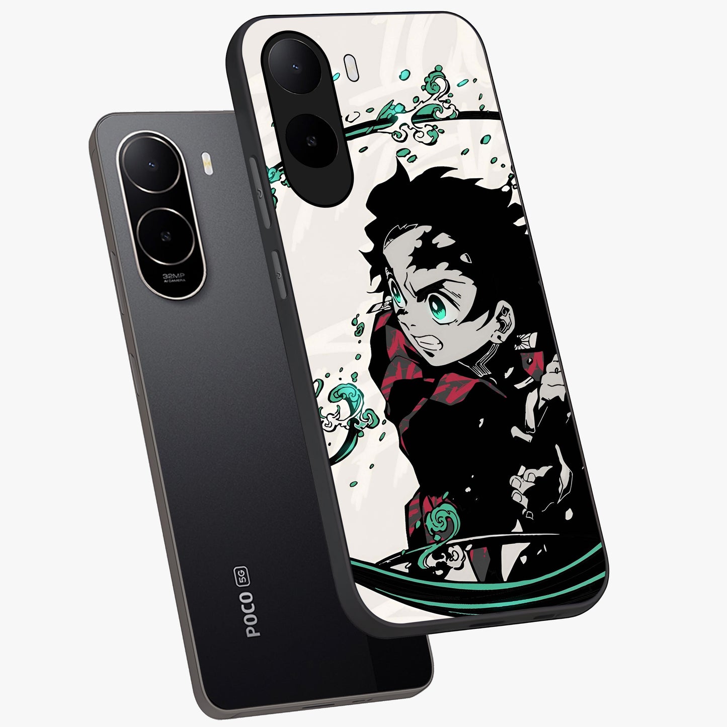 Demon Slayer Glass Case displayed in angled mockup highlighting dramatic anime character design with action aesthetic.