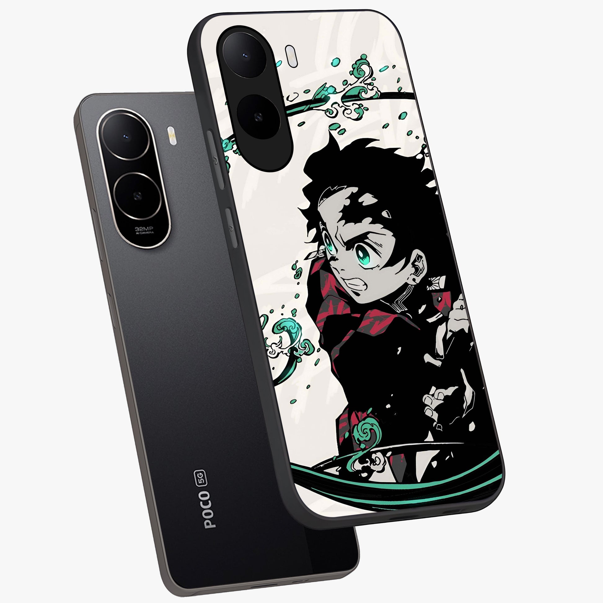 Demon Slayer Glass Case displayed in angled mockup highlighting dramatic anime character design with action aesthetic.