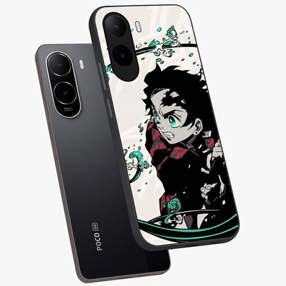 Demon Slayer Glass Case displayed in angled mockup highlighting dramatic anime character design with action aesthetic.