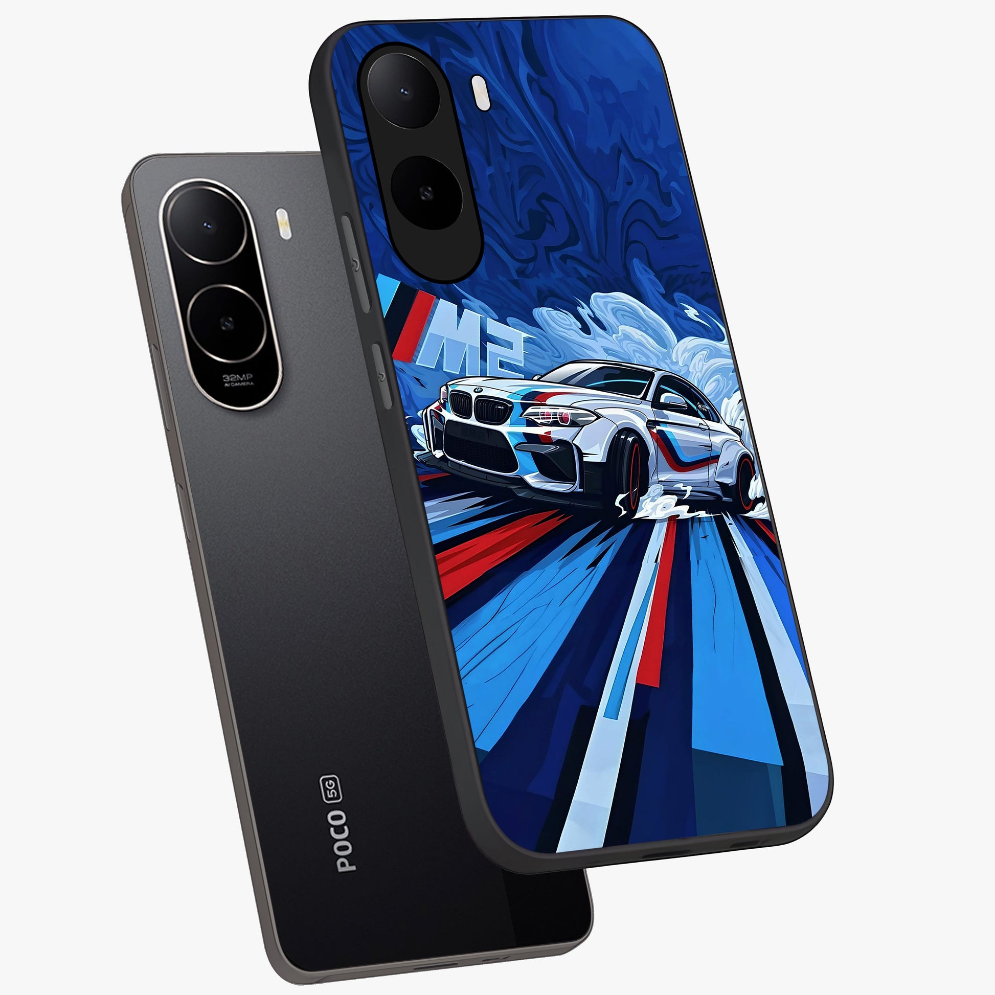 Drift Power Rush Glass Case displayed in angled mockup highlighting powerful drift car design with sporty aesthetic style.