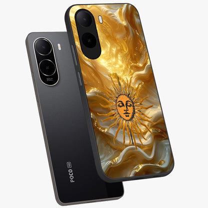 Eternal Golden Glow Glass Case displayed in angled mockup highlighting glowing golden aesthetic design with elegant style.