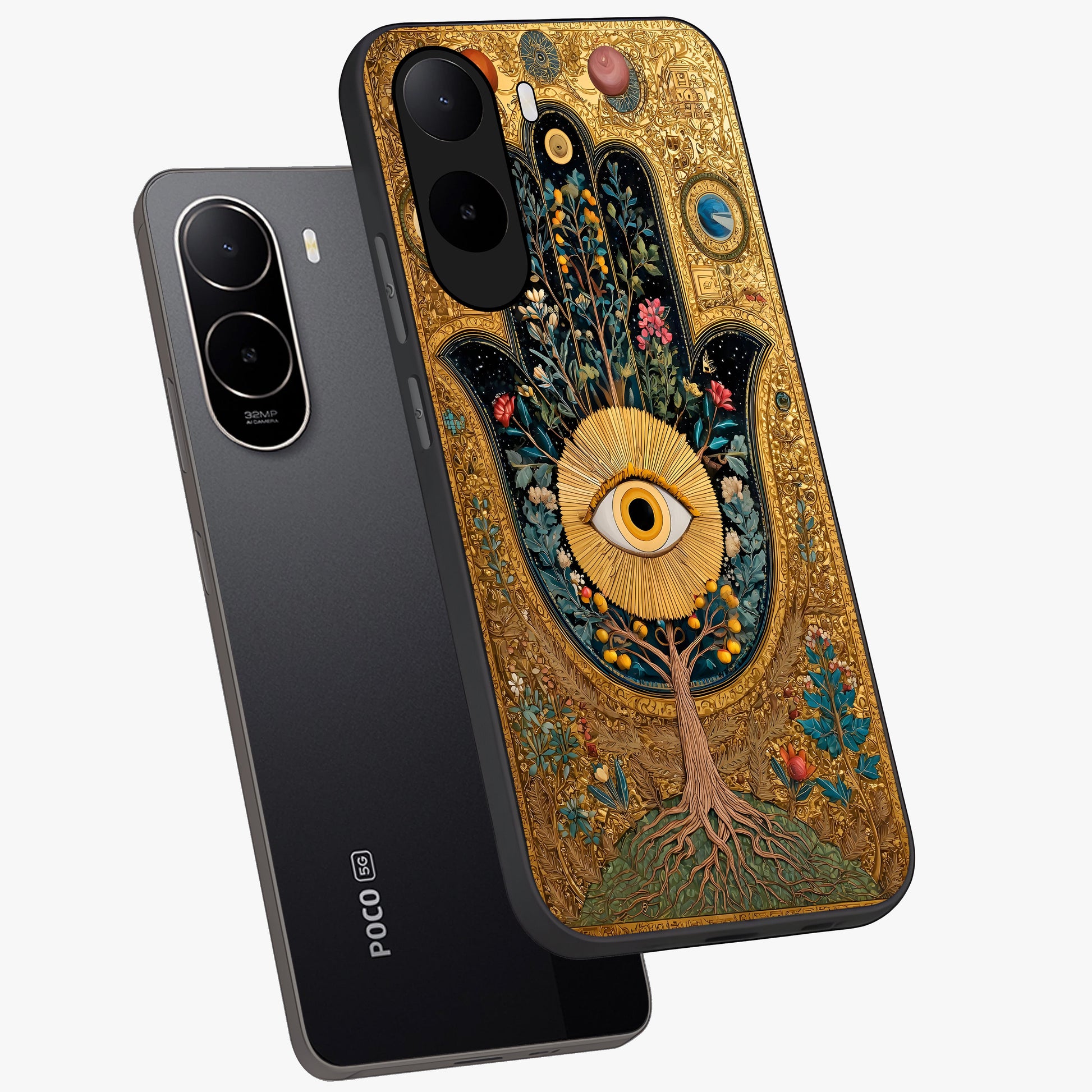 Ethereal Evil Eye Glass Case displayed in angled mockup highlighting protective evil eye symbol with spiritual aesthetic design.