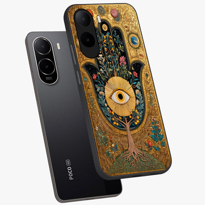 Ethereal Evil Eye Glass Case displayed in angled mockup highlighting protective evil eye symbol with spiritual aesthetic design.