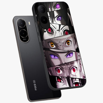 Eyes of Destiny Glass Case displayed in angled mockup highlighting bold eye illustration with mystical aesthetic style.