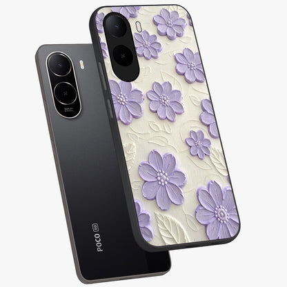 Floral Wall Art With Purple Flowers Glass Case displayed in angled mockup highlighting vibrant purple floral illustration with artistic aesthetic.