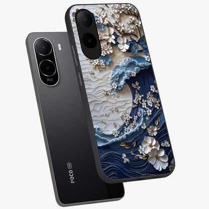Floral Wave Origami Glass Case displayed in angled mockup highlighting geometric origami flower design with modern aesthetic style.