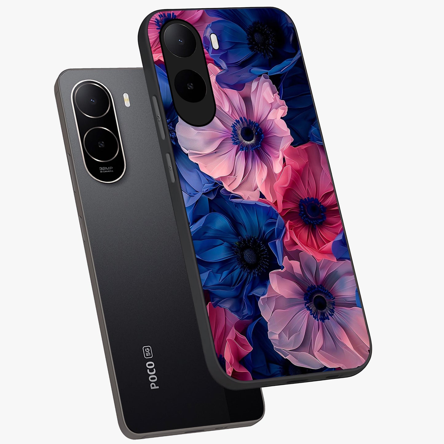 Flower Paper Art Pattern Glass Case displayed in angled mockup highlighting layered paper flower design with artistic aesthetic.
