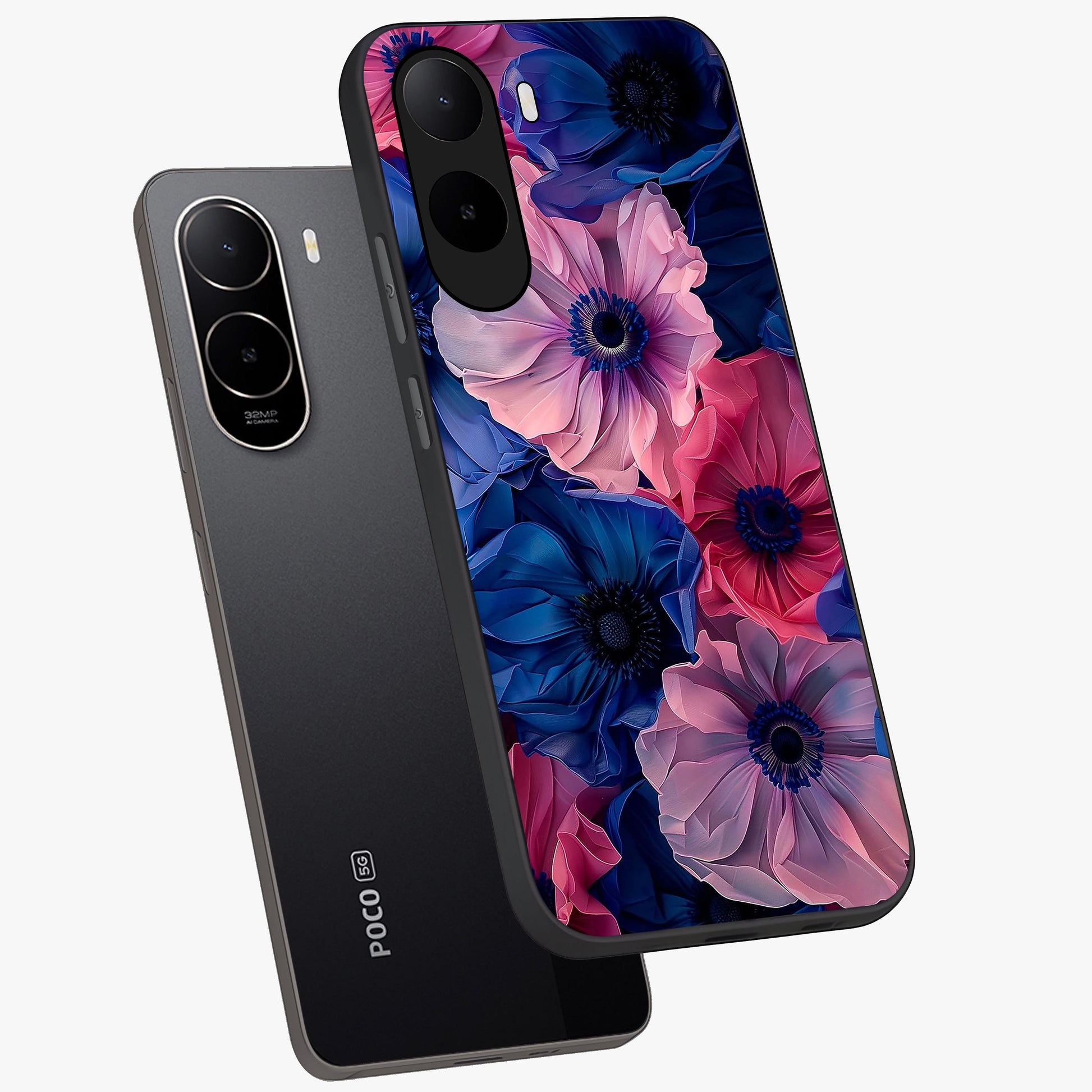 Flower Paper Art Pattern Glass Case displayed in angled mockup highlighting layered paper flower design with artistic aesthetic.