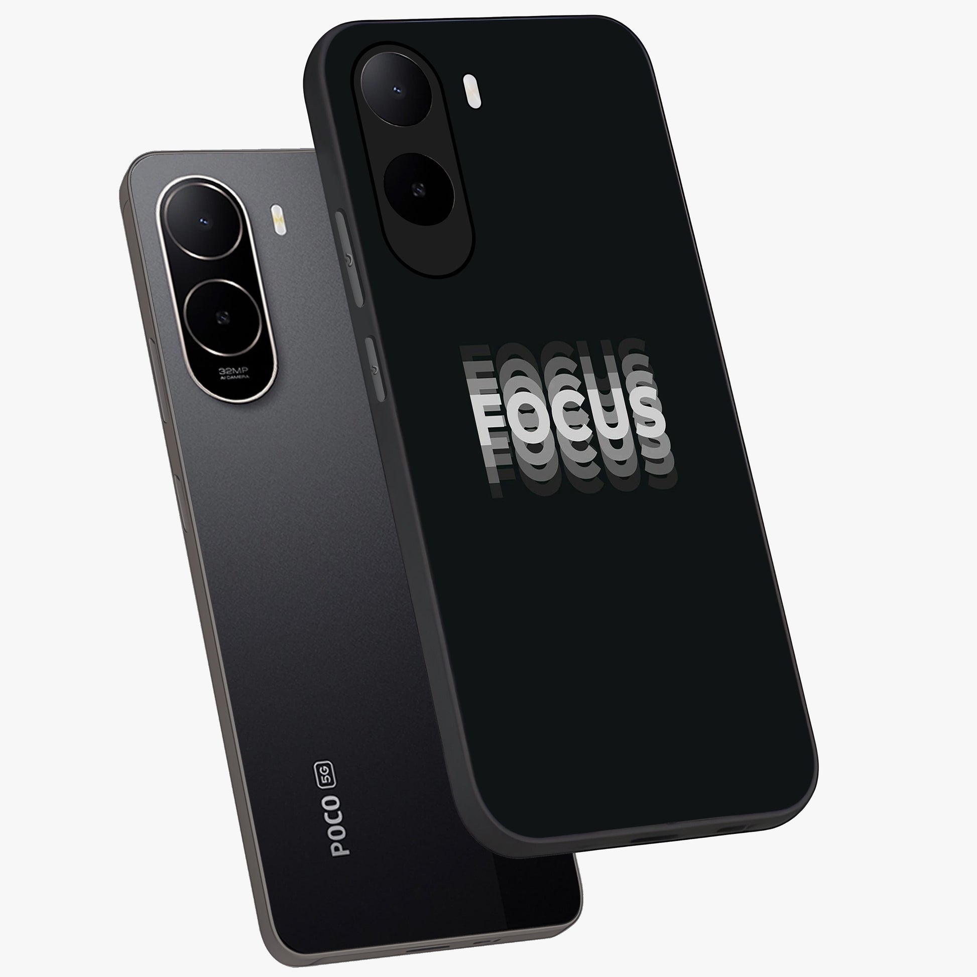 Focus Mode On Glass Case displayed in angled mockup highlighting clean minimal text artwork with modern aesthetic style.
