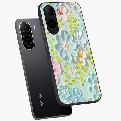 Frosted Petal Garden Glass Case displayed in angled mockup highlighting delicate flower petal design with calm garden aesthetic.