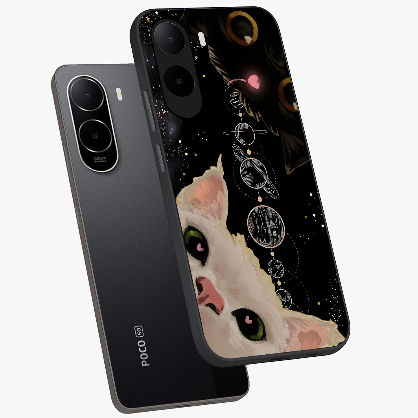 Galactic Cat Glass Case displayed in angled mockup highlighting celestial feline illustration with galaxy aesthetic style.