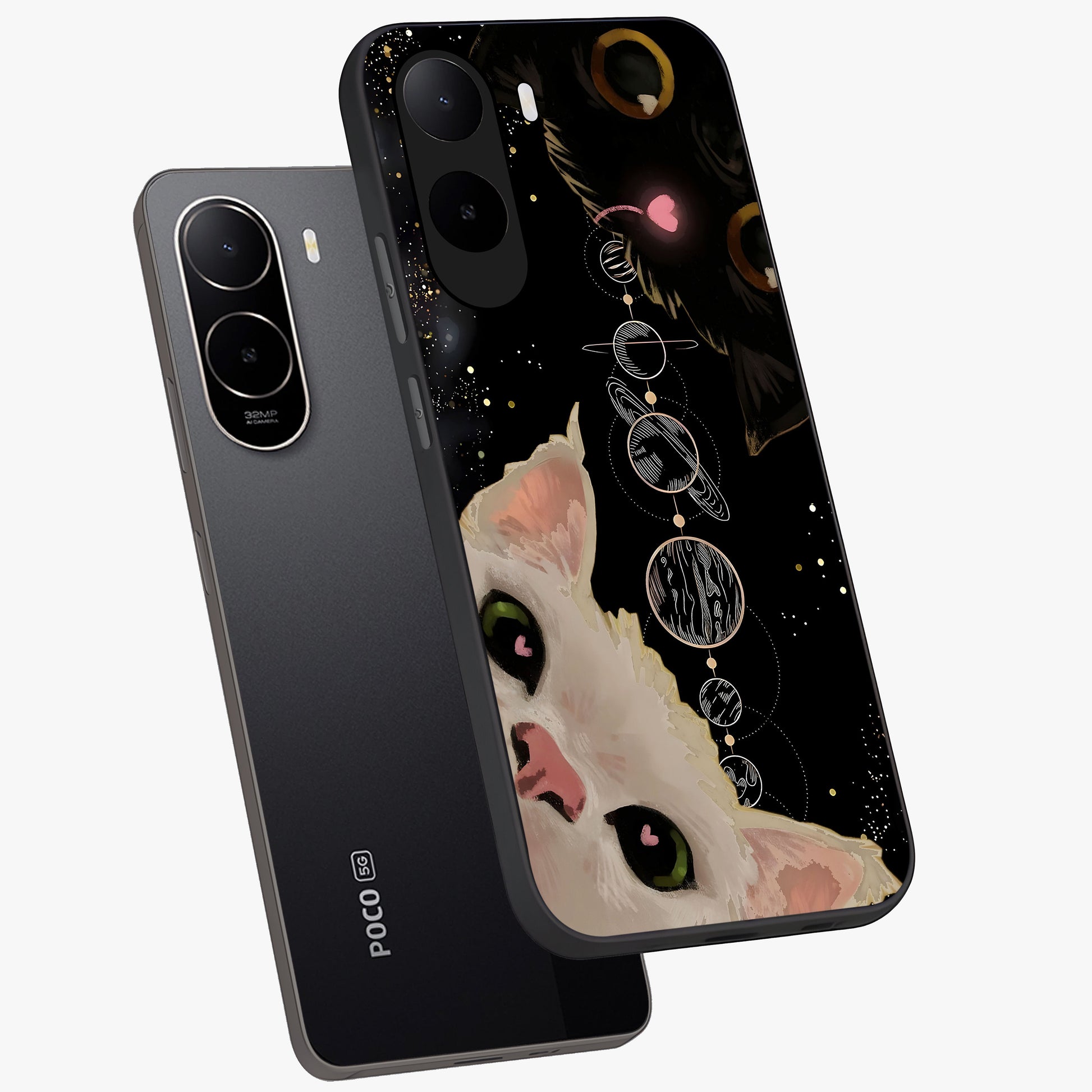 Galactic Cat Glass Case displayed in angled mockup highlighting celestial feline illustration with galaxy aesthetic style.