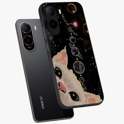 Galactic Cat Glass Case displayed in angled mockup highlighting celestial feline illustration with galaxy aesthetic style.