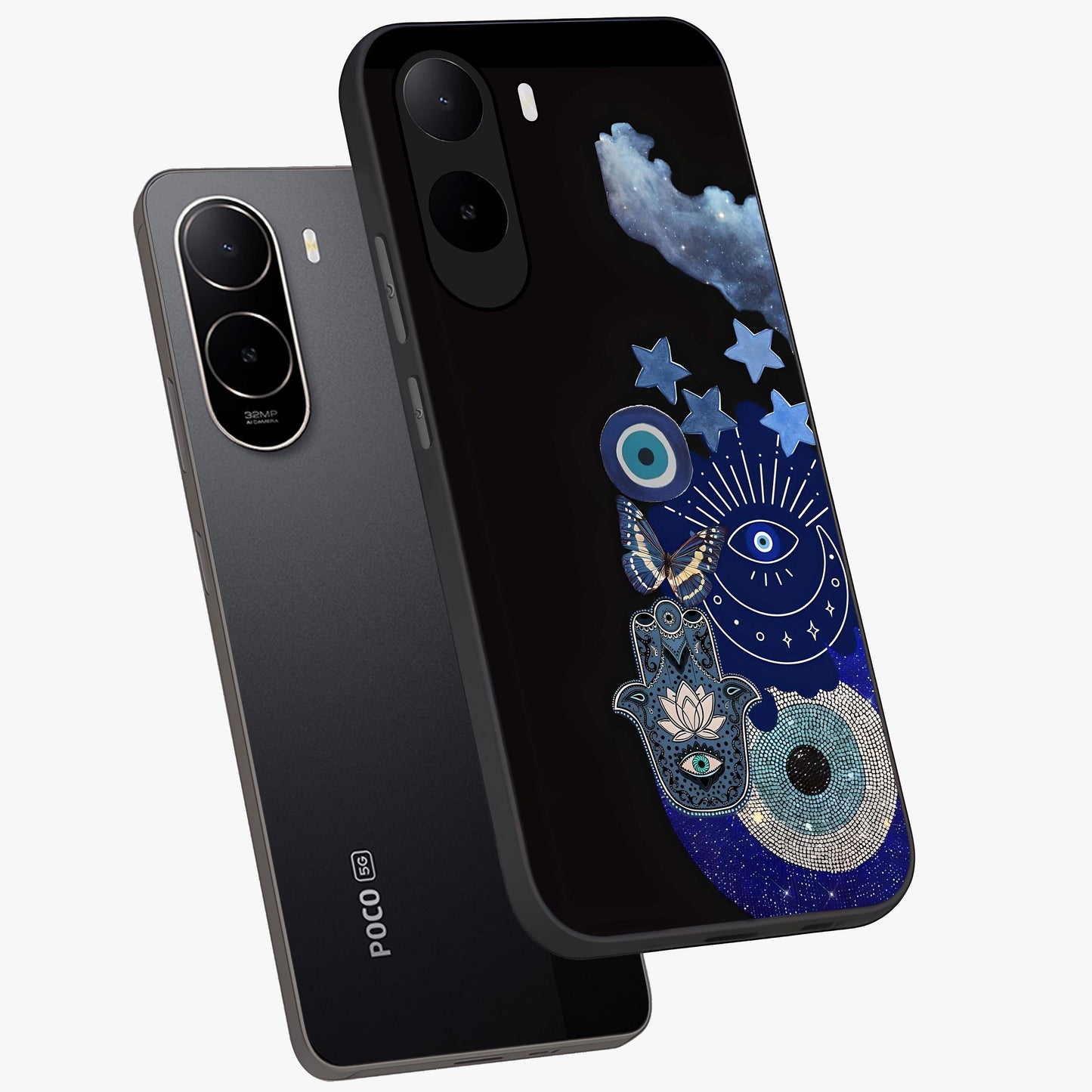 Galactic Charm Cluster Glass Case displayed in angled mockup highlighting luminous galaxy inspired design with dreamy aesthetic.