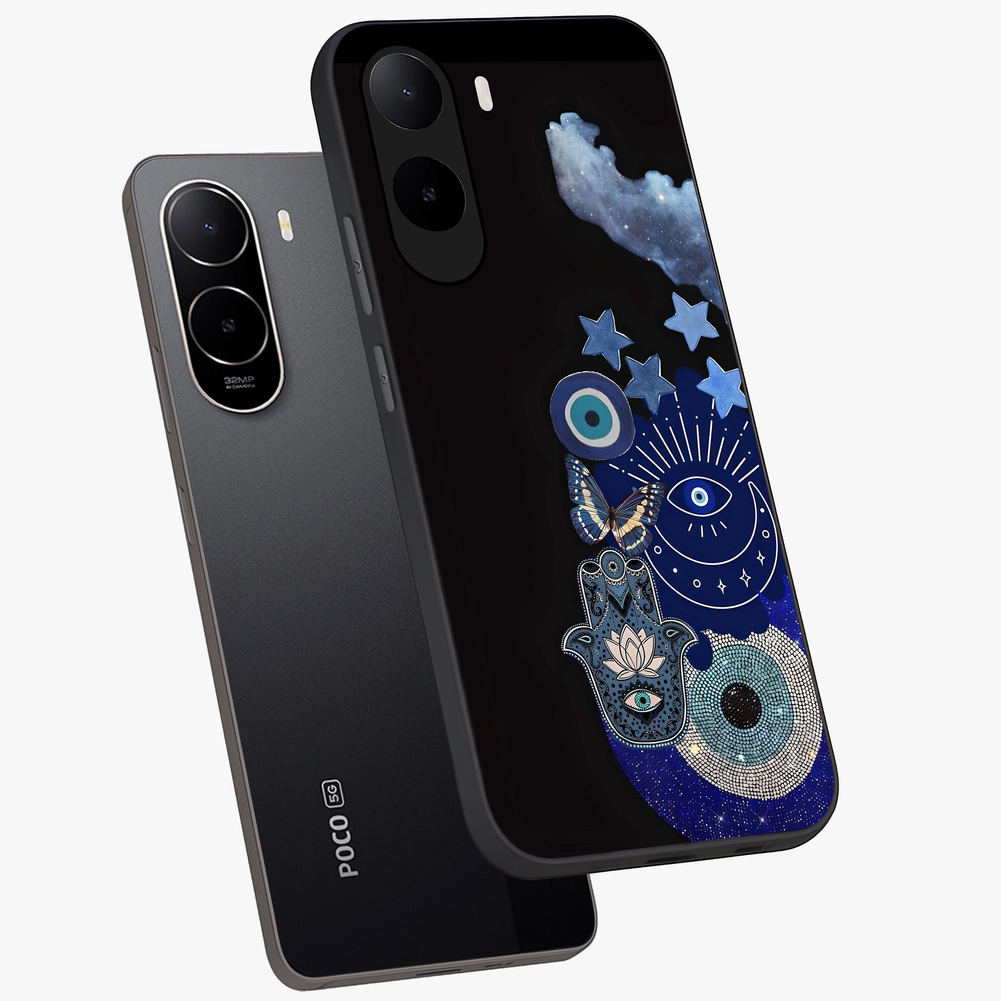 Galactic Charm Cluster Glass Case displayed in angled mockup highlighting luminous galaxy inspired design with dreamy aesthetic.