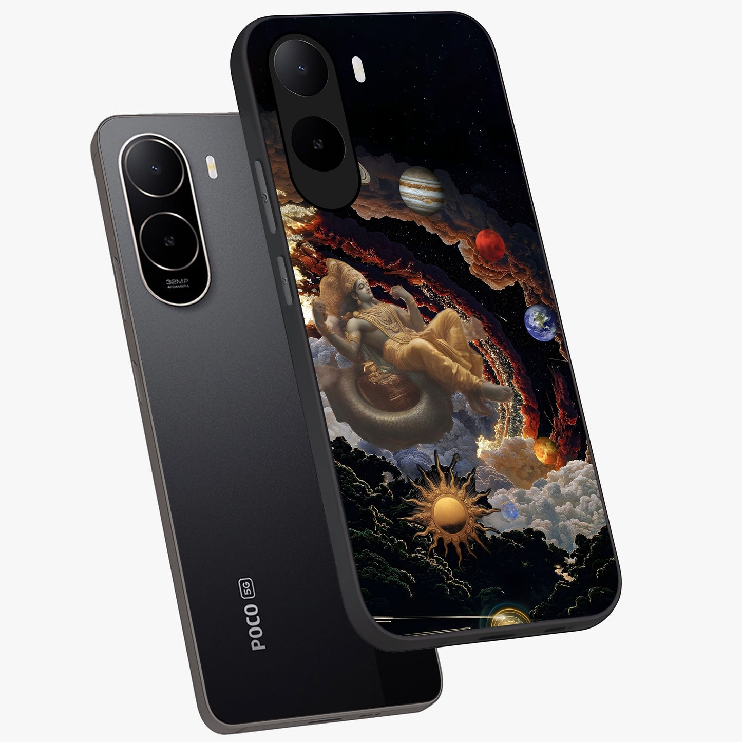 Galactic Divine God Glass Case displayed in angled mockup highlighting powerful celestial deity illustration with galactic aesthetic.