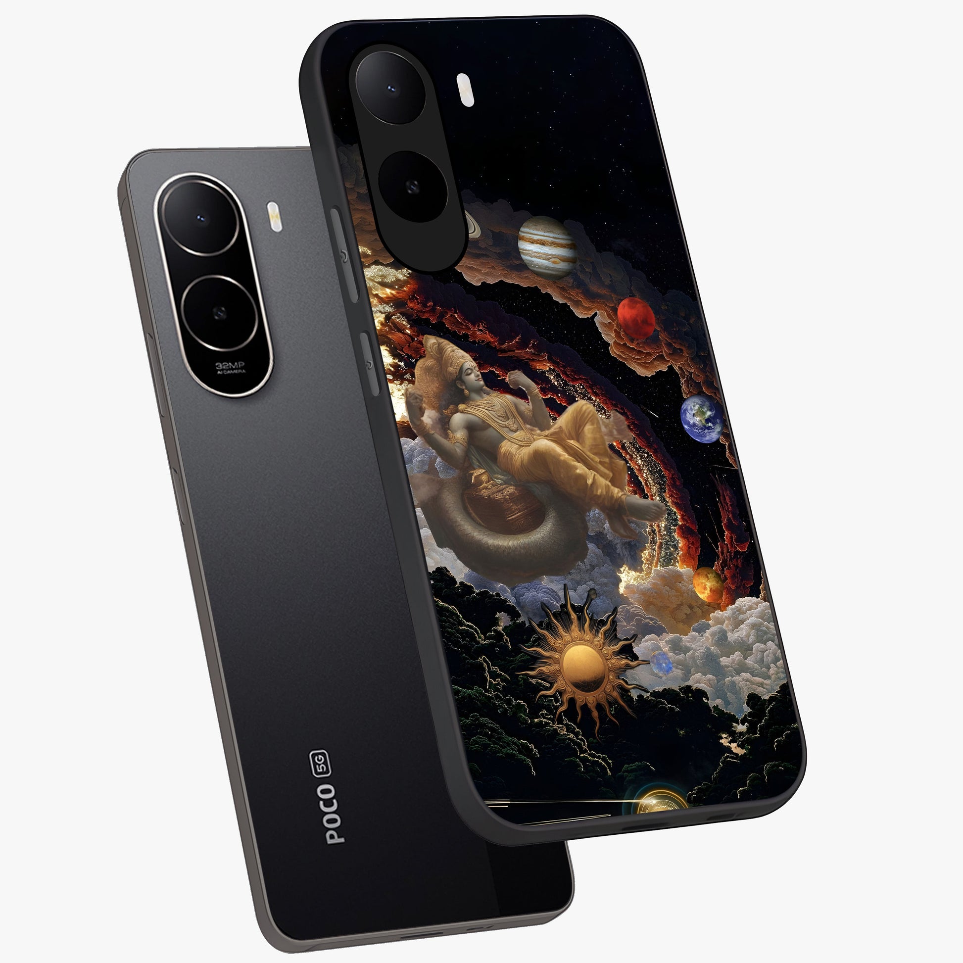 Galactic Divine God Glass Case displayed in angled mockup highlighting powerful celestial deity illustration with galactic aesthetic.