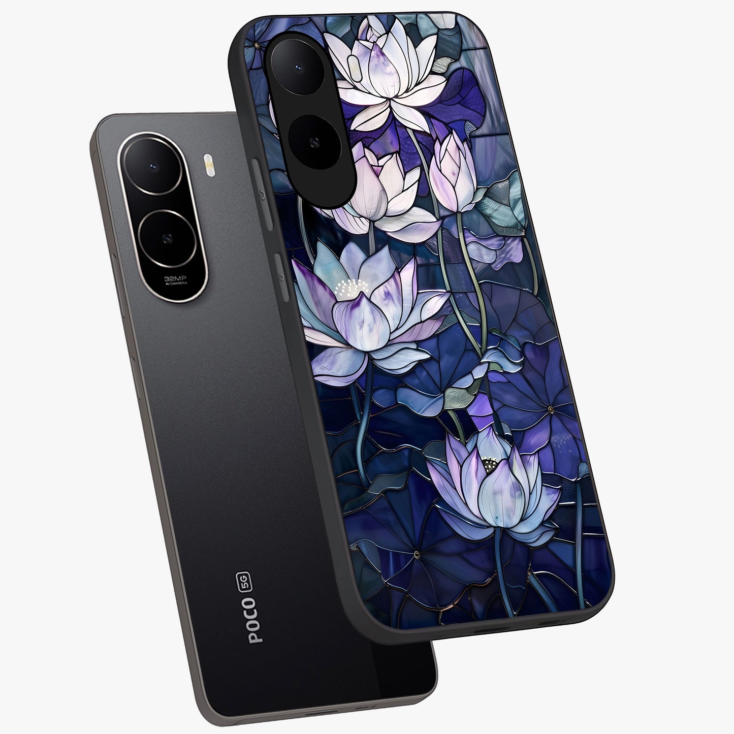 Gloss Petal Rush Glass Case displayed in angled mockup highlighting vibrant petal design with elegant floral aesthetic.