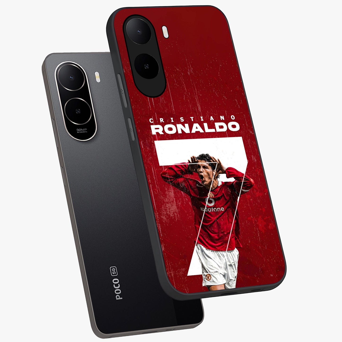 Goal Celebration Legacy Glass Case displayed in angled mockup highlighting energetic sports celebration design with bold athletic theme.