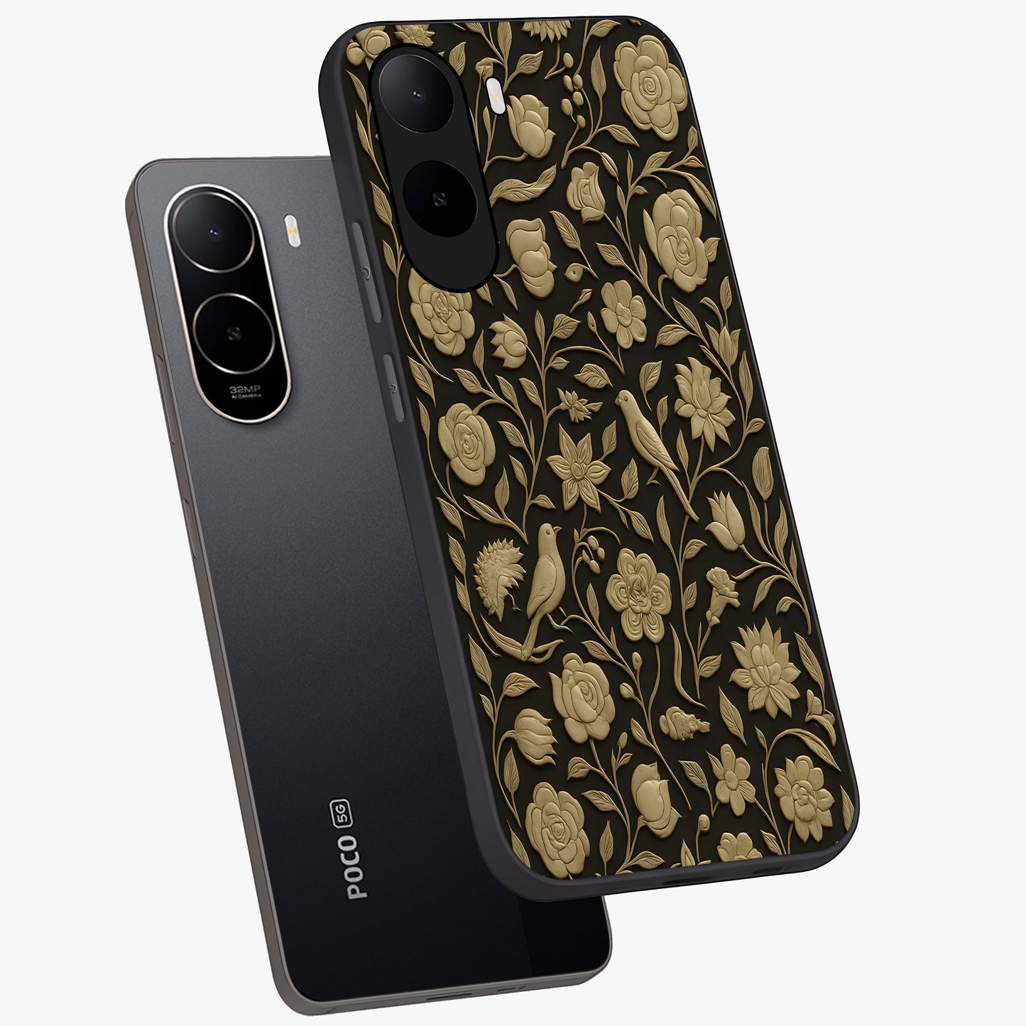 Golden Evil Eye Mandala Glass Case displayed in angled mockup highlighting protective evil eye symbol with golden mandala design.