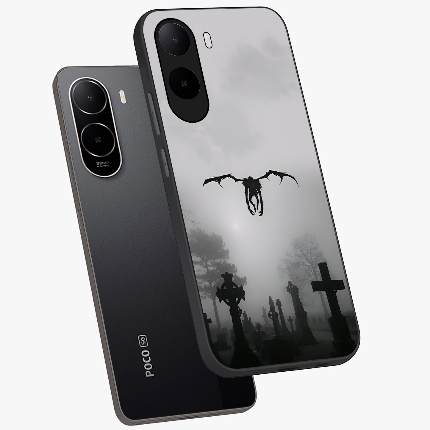 Graveyard Shadow Descent Glass Case displayed in angled mockup highlighting eerie shadow illustration with gothic aesthetic.