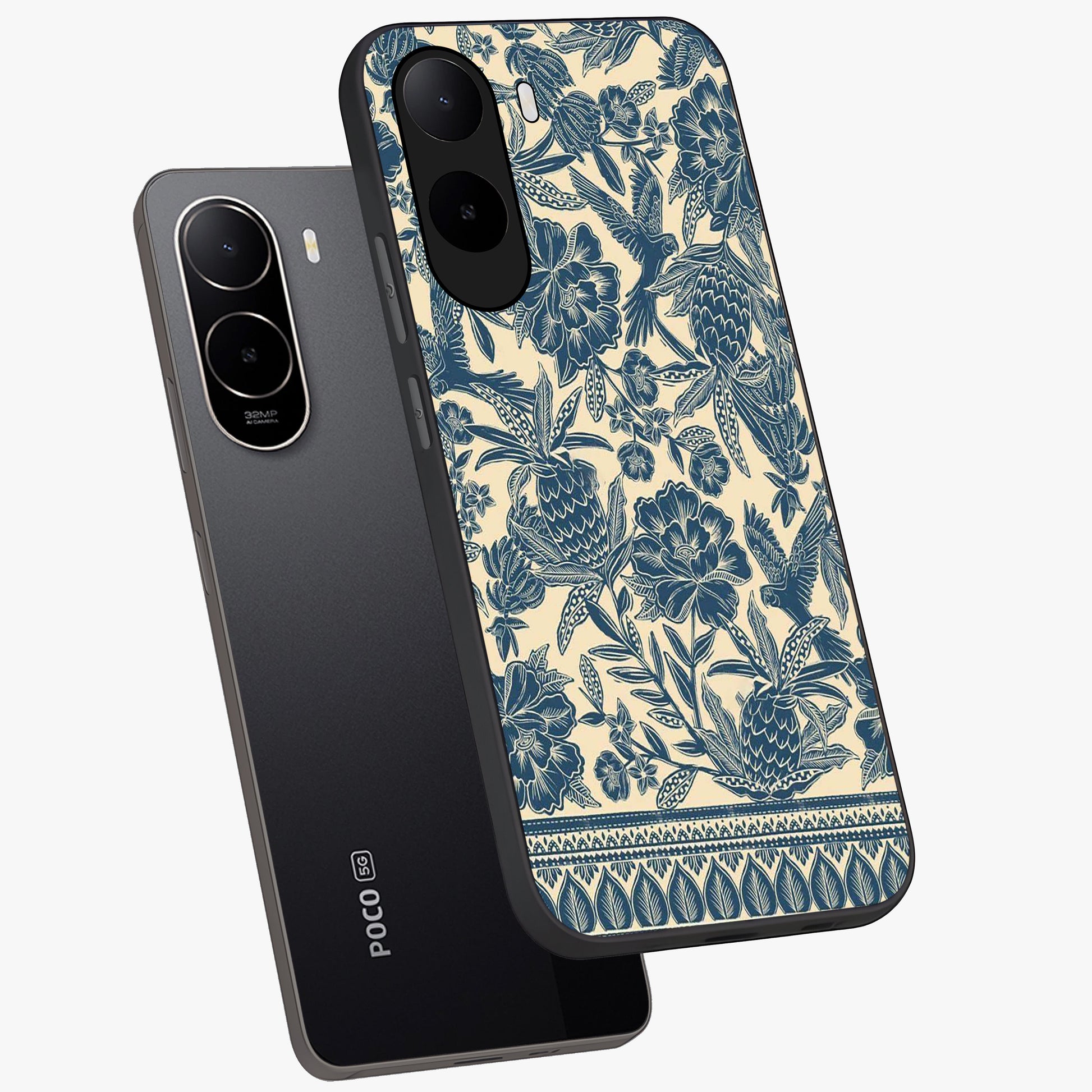 Heirloom Wild Bloom Glass Case displayed in angled mockup highlighting botanical bloom design with classic aesthetic style.